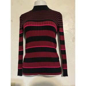 No Boundaries Top Womens L Pink Striped Ribbed Knit Long Sleeve Y2K Grunge